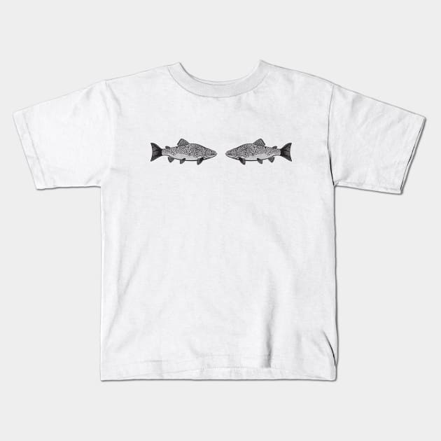 Brown Trout in Love - cute and fun fish design - light colors Kids T-Shirt by Green Paladin